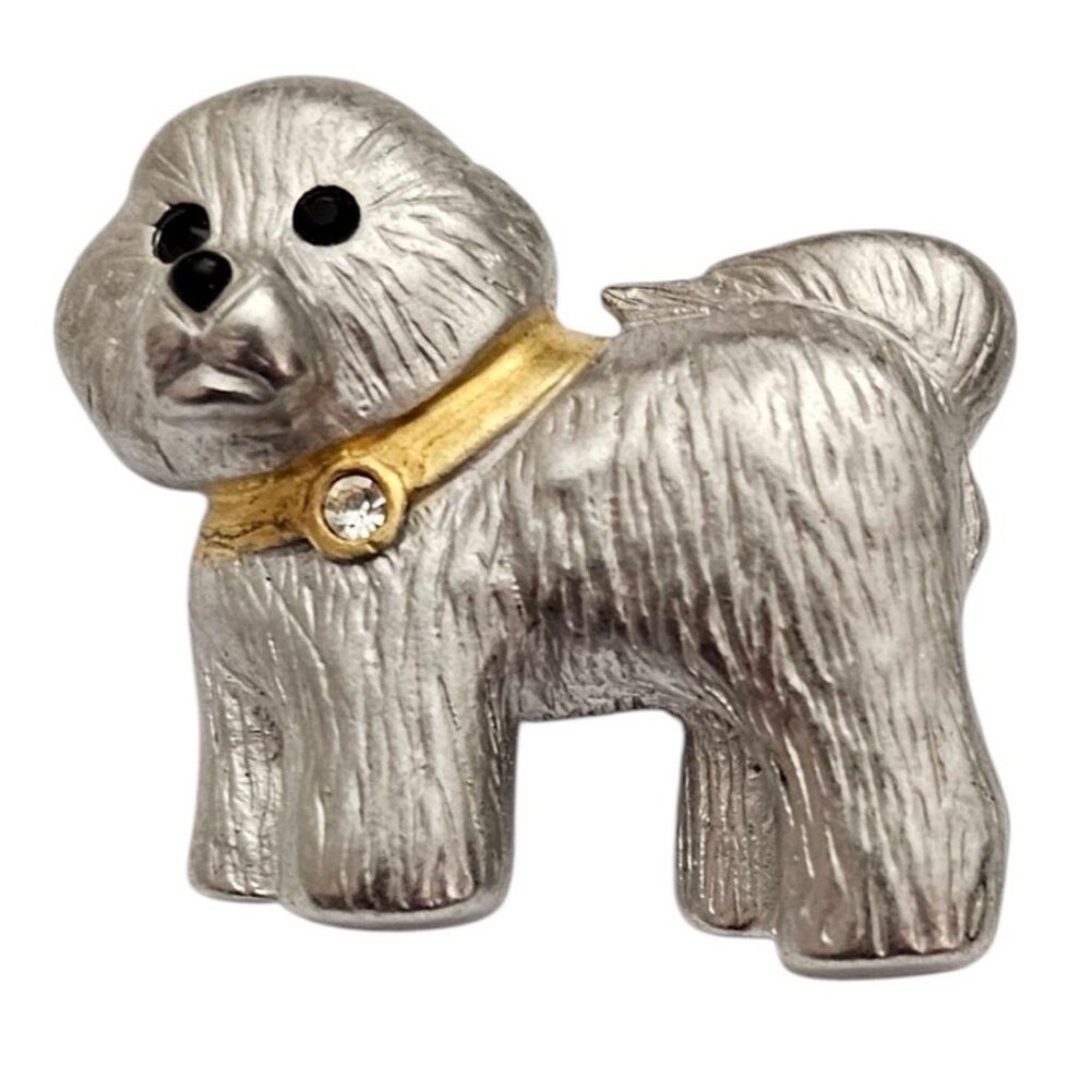 Premier Designs Rhinestone Collar Bichon Frise Dog Brooch Pin, Signed